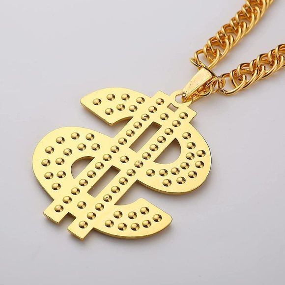Gold Chain  with Dollar Sign,Golden Ultra Luxury Looking Feeling Real Necklace - Picture 4 of 4